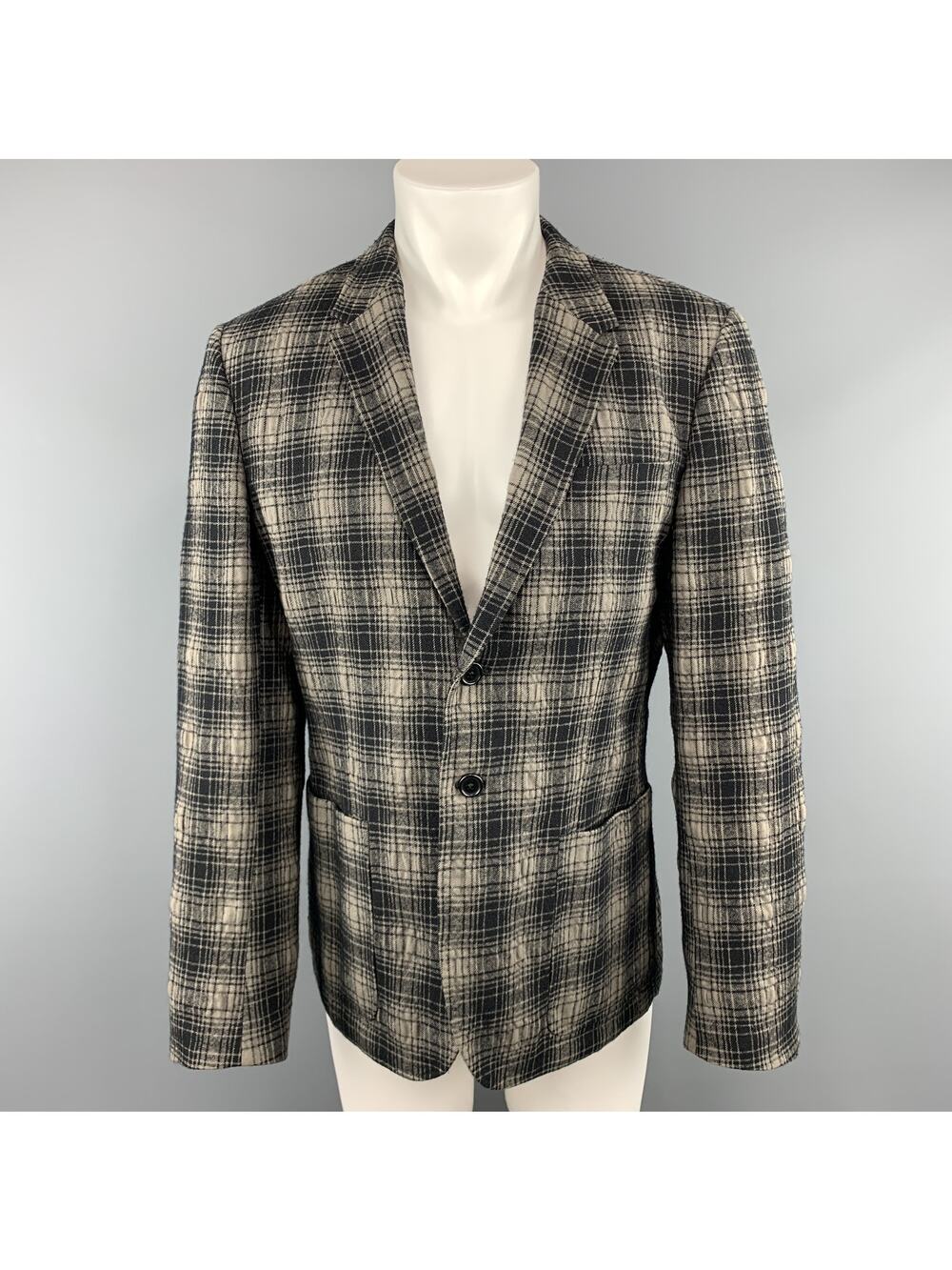 PS by PAUL SMITH Chest Size 40 Plaid Black & Grey Wool / Cotton Sport Coat